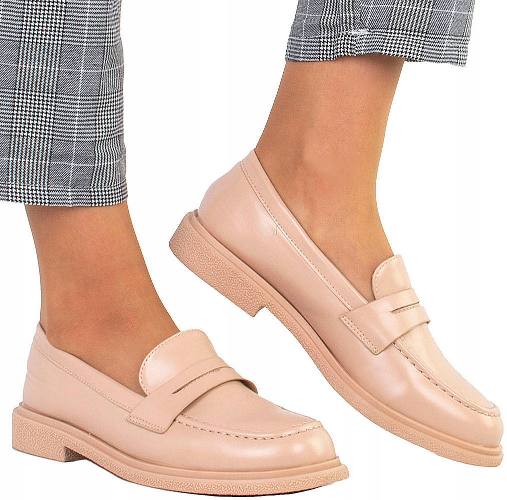 BEŻOWE MOKASYNY DAMSKIE PÓŁBUTY EKOSKÓRA 41