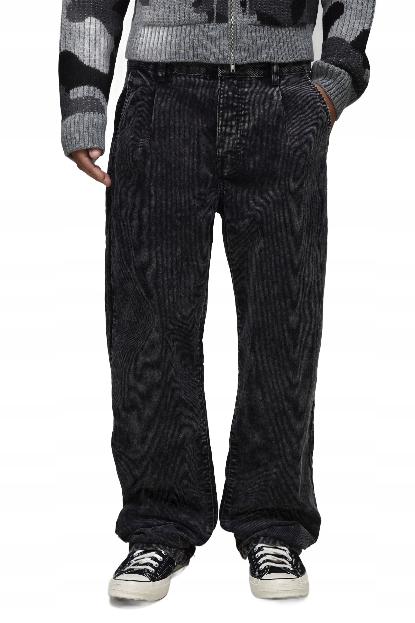 Boohooman Volné Pánské Kalhoty Černé Manšestrové Na Zip 30 Z3A