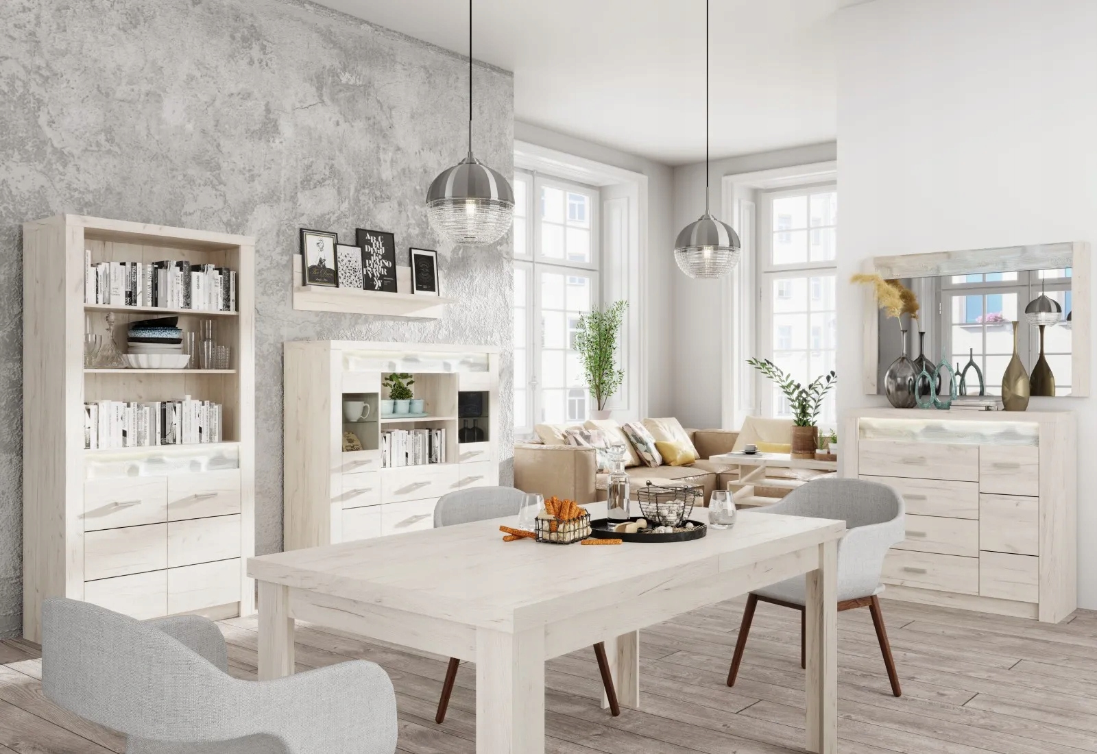 Witryna do salonuINDIANAPOLIS I-4 kraft biały Wysokość mebla 192 cm