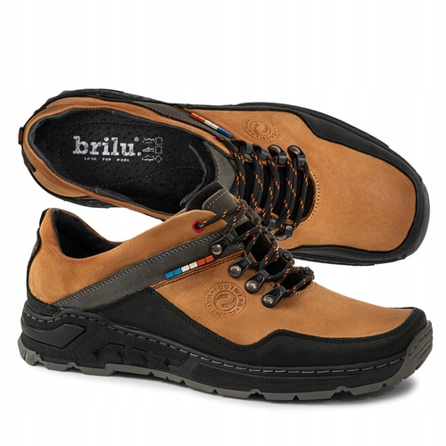 Brilu Polskie Skórzane Buty Trekkingowe Męskie Bennett Żółte 42