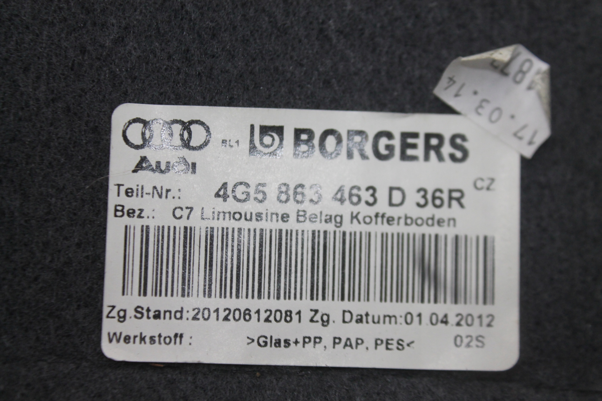 floor mats boot 4G5863463D AUDI A6 C7 sedan 10-18