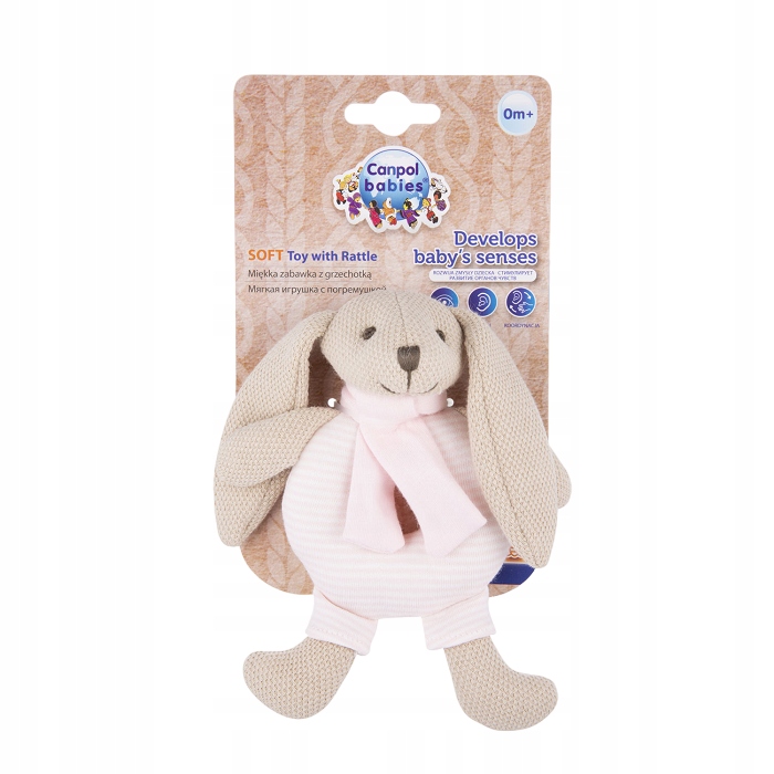 CANPOL MIĘKKA GRZECHOTKA ZABAWKA DLA DZIEWCZYNKI KRÓLICZEK RÓŻ NA PREZENT Materiał tkanina