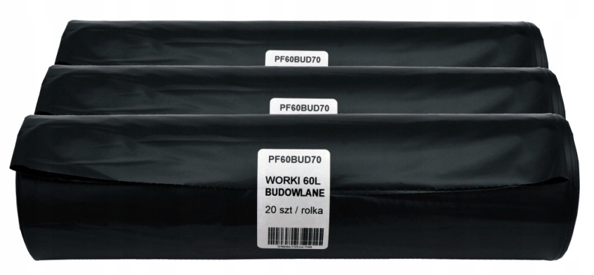 WORKI NA GRUZ na ŚMIECI Odpady 60L Mocne Budowlane Grube 20 Sztuk Pam Folie Pojemność worka 60 l