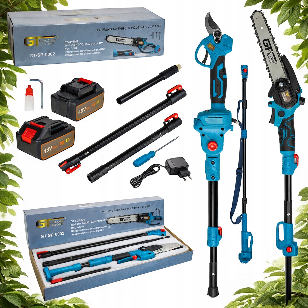 Zestaw 2W1 Piła Sekator Wysięgnik 2M 48V Aku 6AH 2SZT Ładowarka