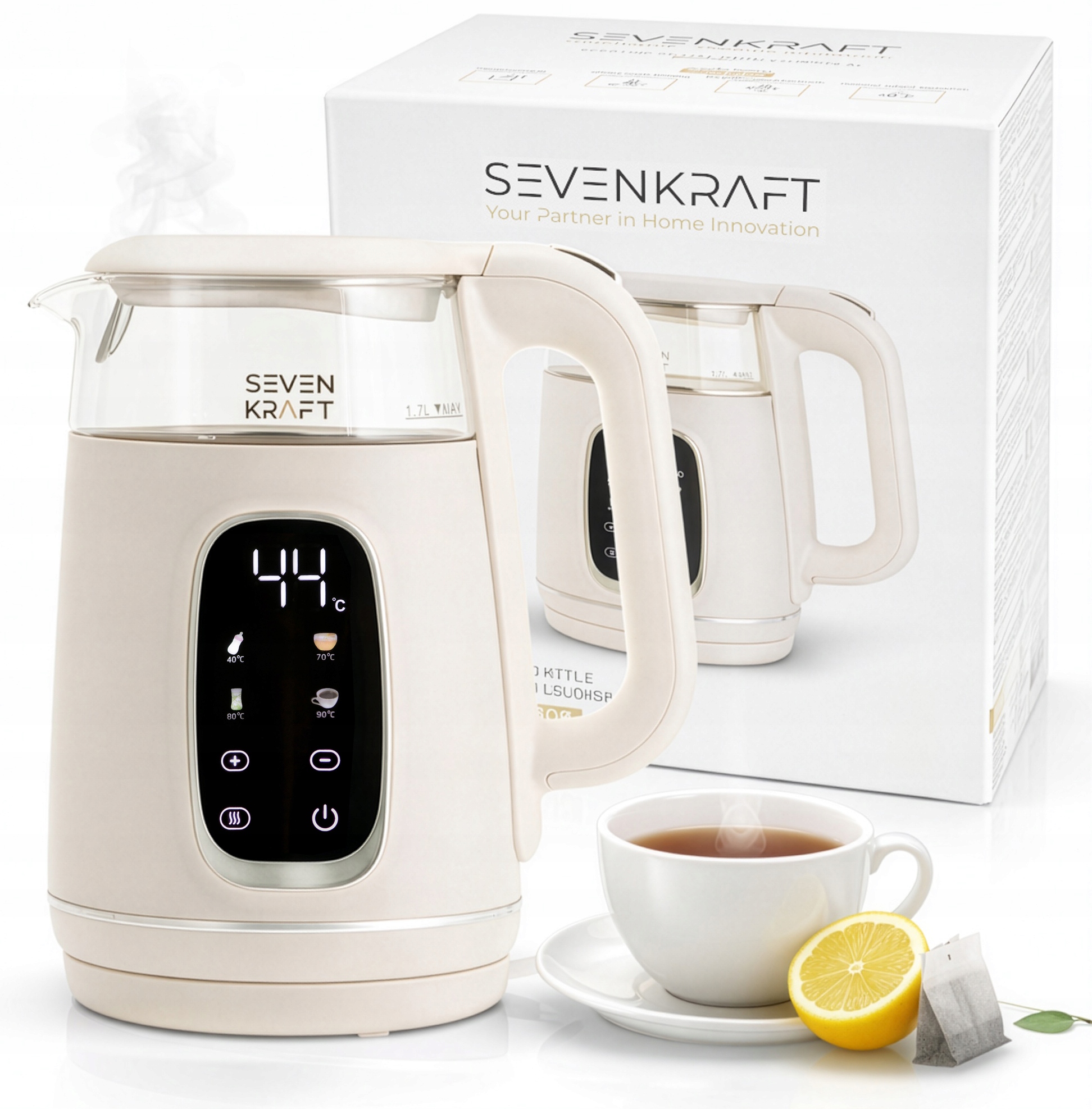 Czajnik Elektryczny z Regulacja Temperatury 1.7L Led Panel Dotykowy Beżowy