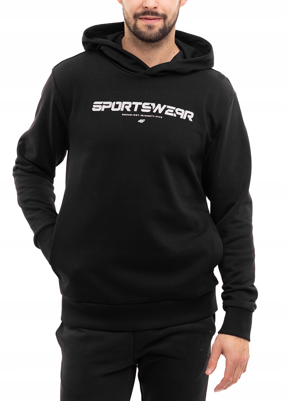 Pánská Mikina 4F s kapucí, bavlněná, sportovní, na každý den, černá 2XL