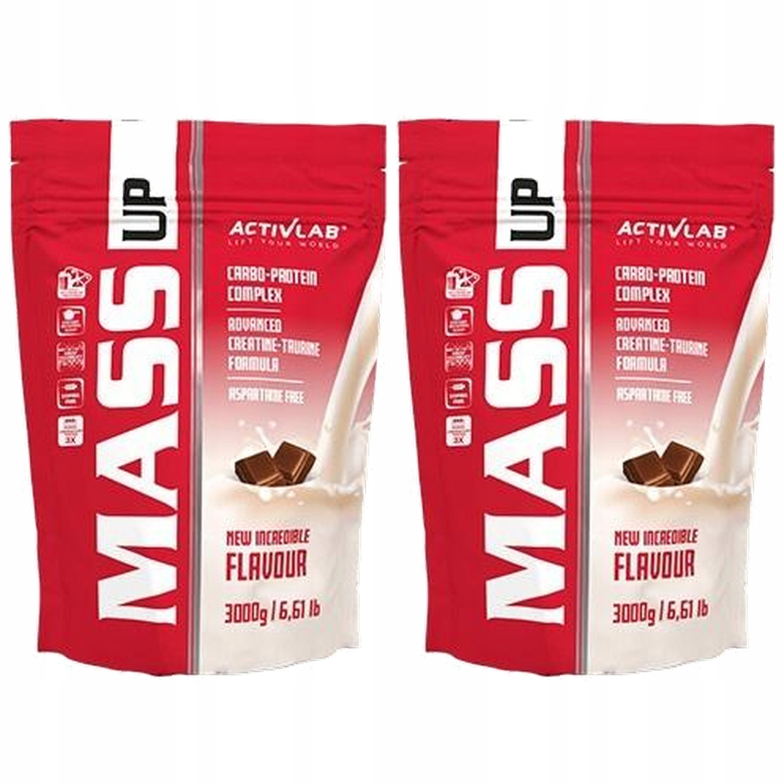 2x Mass Up 3000g Gainer Doplněk Stravy Na Hmotu Masa Bílkoviny Activlab Vanilka