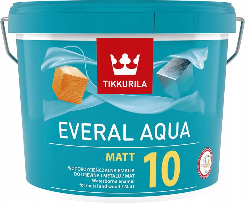 Vodná farba na drevo, kov Tikkurila Everal Aqua Matt 10 2,7L Farby