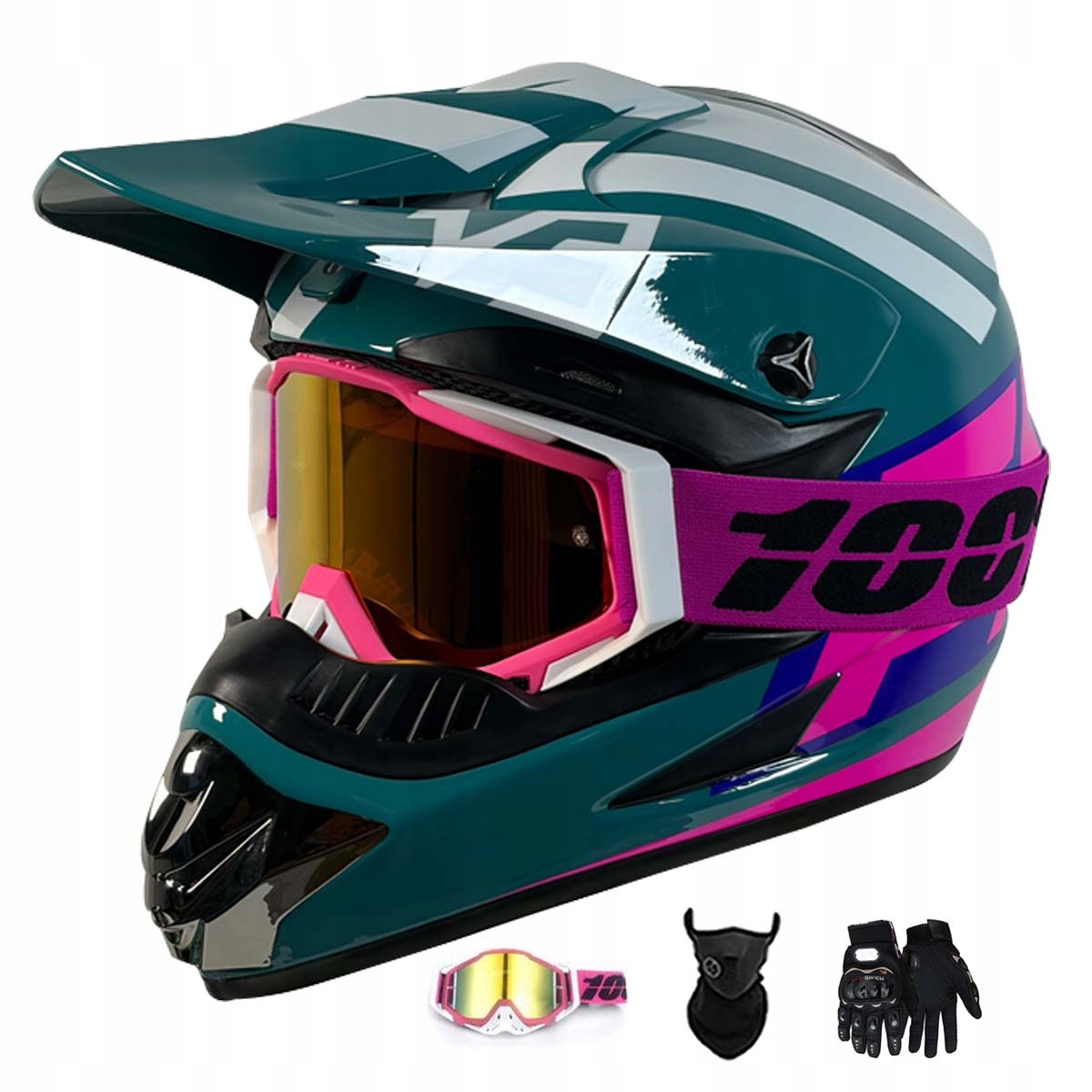 Motocyklová Přilba Crossová Lehká Enduro Quada Brýle Rukavice Maska L