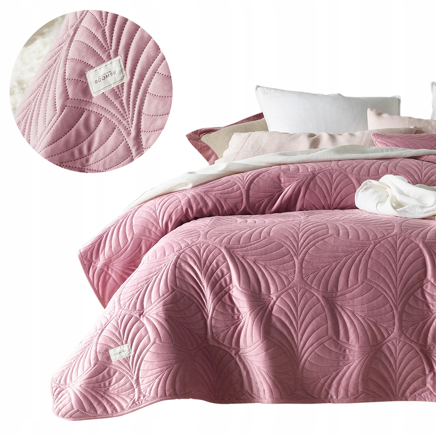 ROOM99 Narzuta 200x220 na łóżko róż indyjski kanapę welurowa pikowana Feel