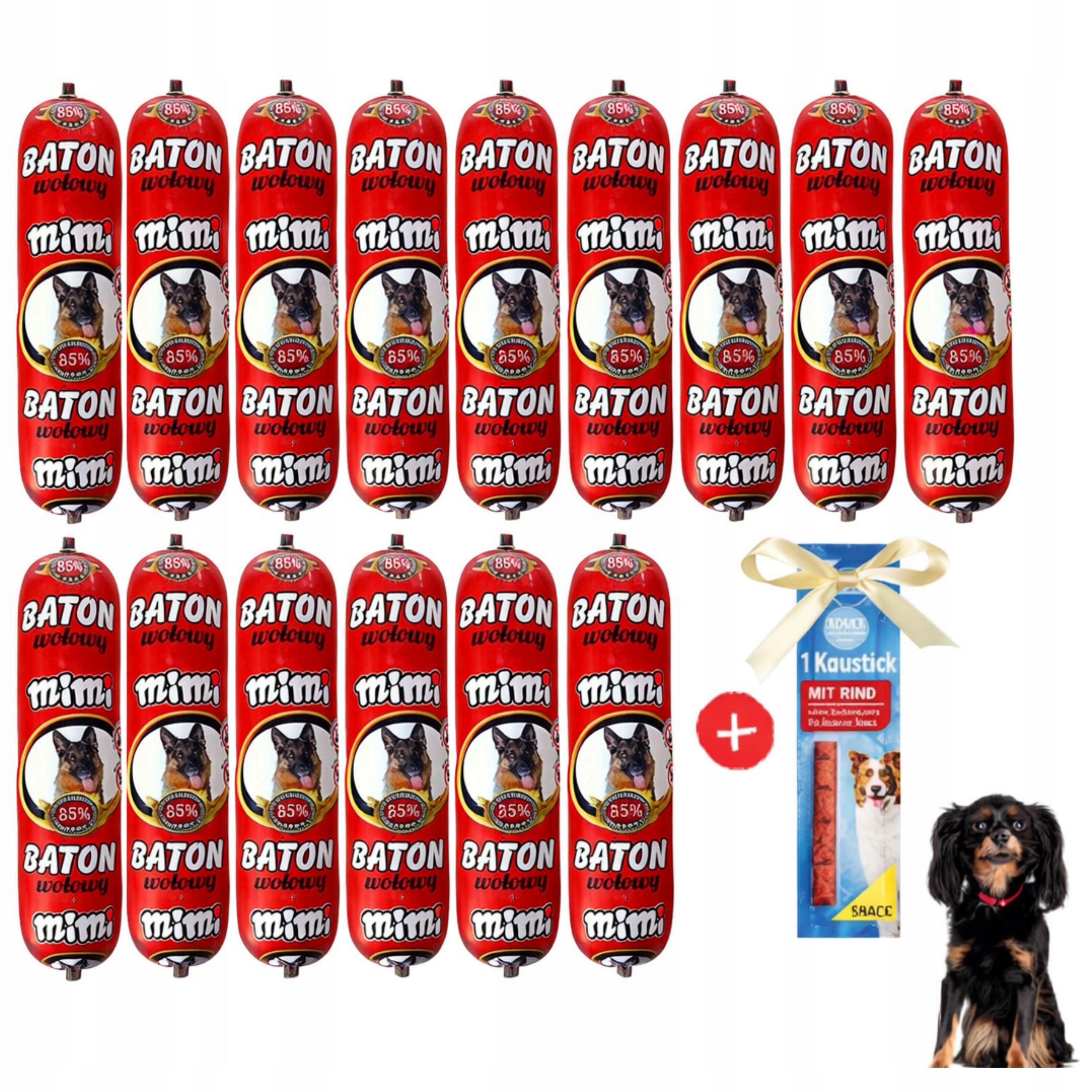 15x0,9 kg Krmivo pro psy tyčinka Premium MIMI 85% mokré hovězí maso mix+ Bonus