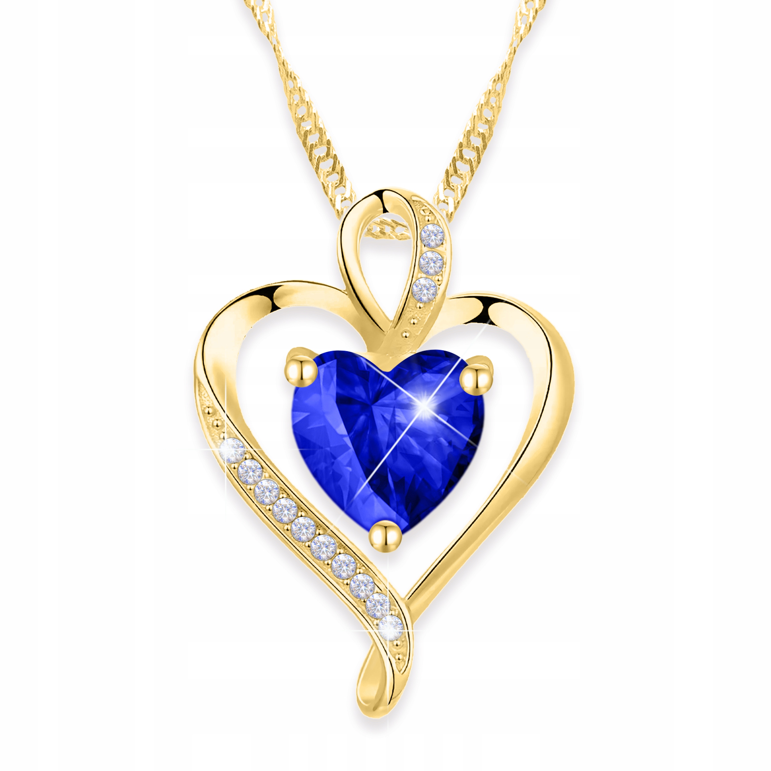 Zlatý náhrdelník s křišťálovým srdcem Modré srdce Love Stříbro 925