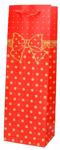 

Czerwona torebka na wino w kropki 36x12cm 1szt.
