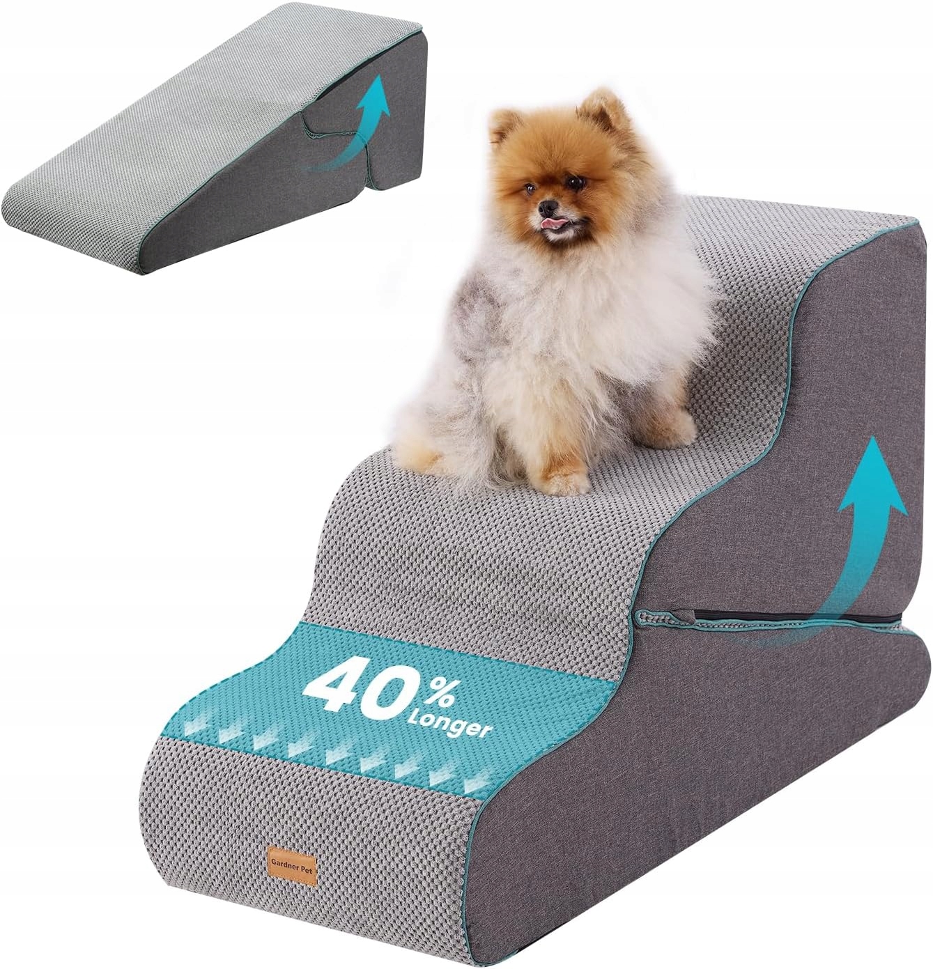 Gardner Pet – Schodki i rampa dla psa 2w1, 4-stopniowe, szare 50cm