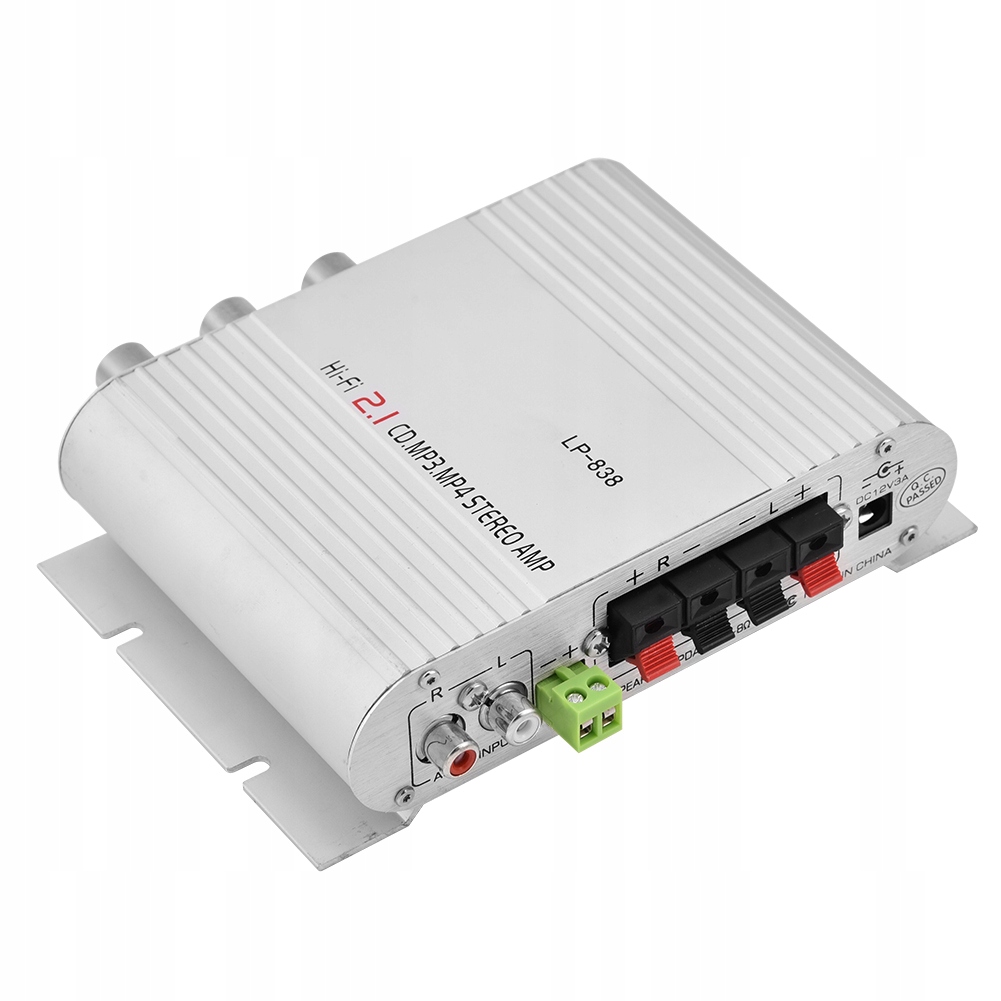 WZMACNIACZ AUDIO STEREO HIFI 2.1 Kolor srebrny