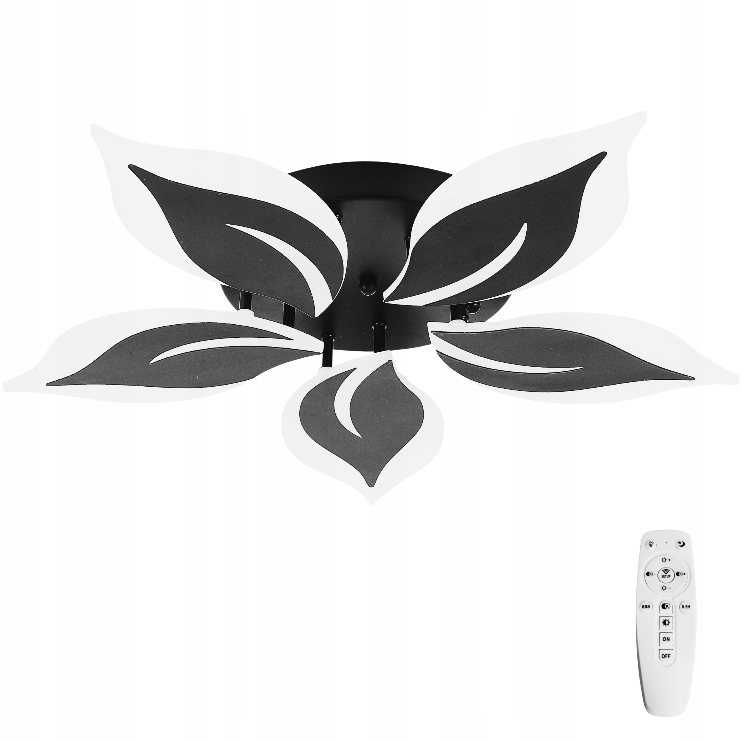 Závěsná lampa Stropní Svítidlo Led lotosový květ černá, moderní Dálkový Ovladač