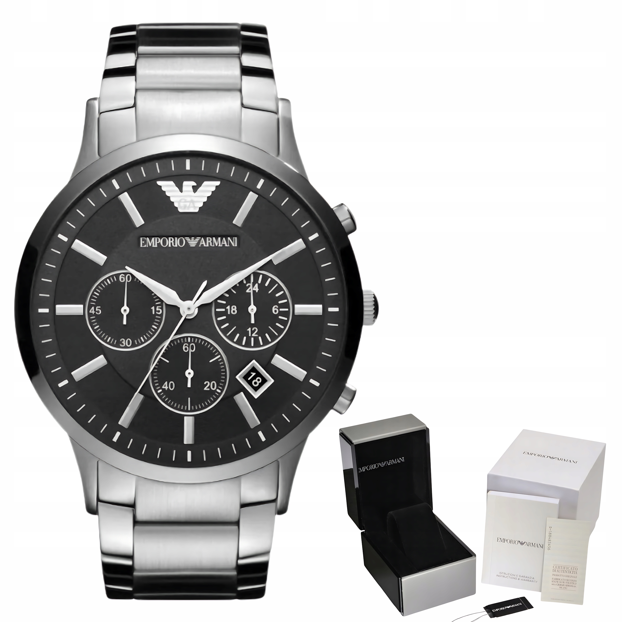 Pánské Hodinky Emporio Armani AR2460 Černý Stříbrný Chronograf 45 mm WR50