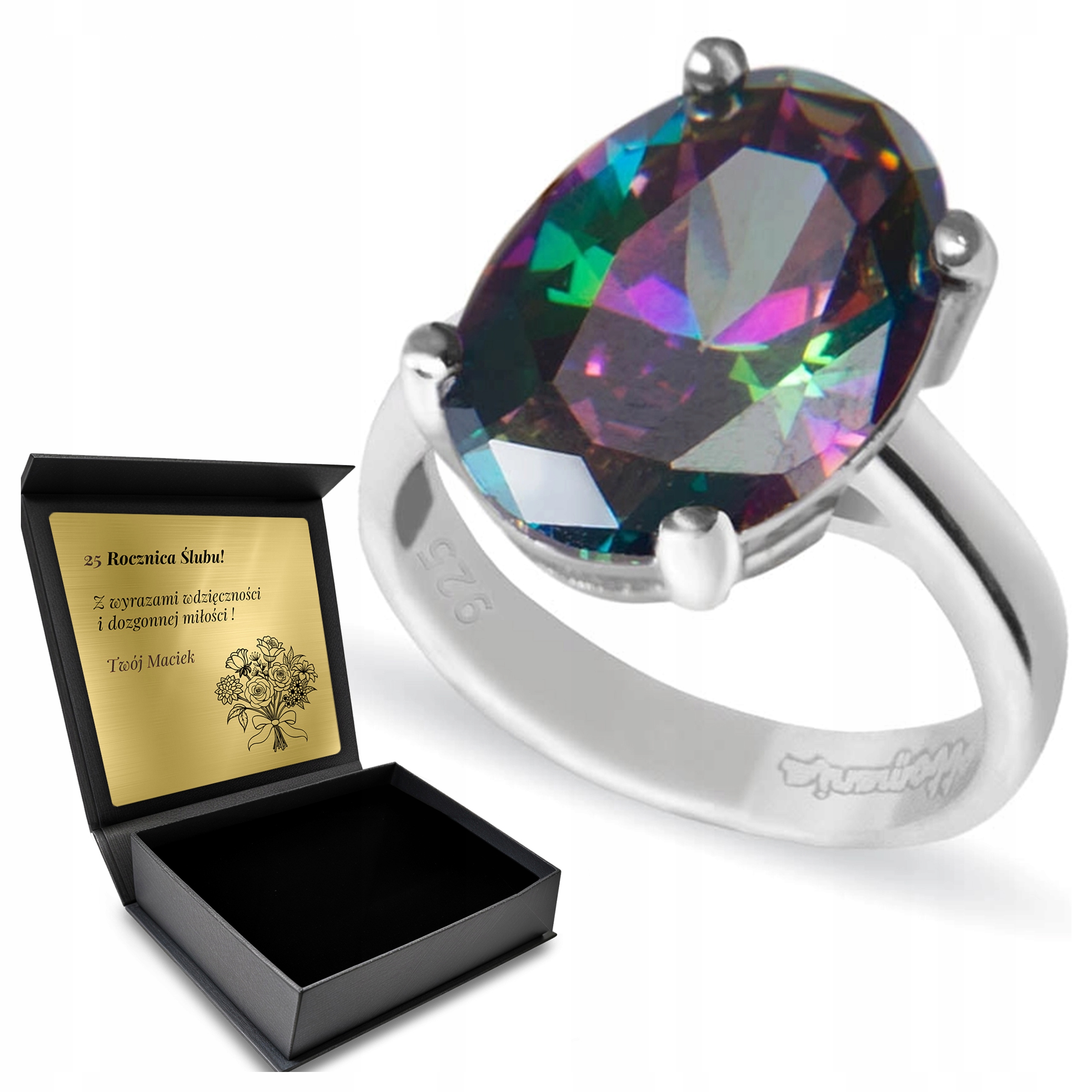 Prstýnek 925 S Mystickým Topazem, Šperky Pro Ženu Gravírování