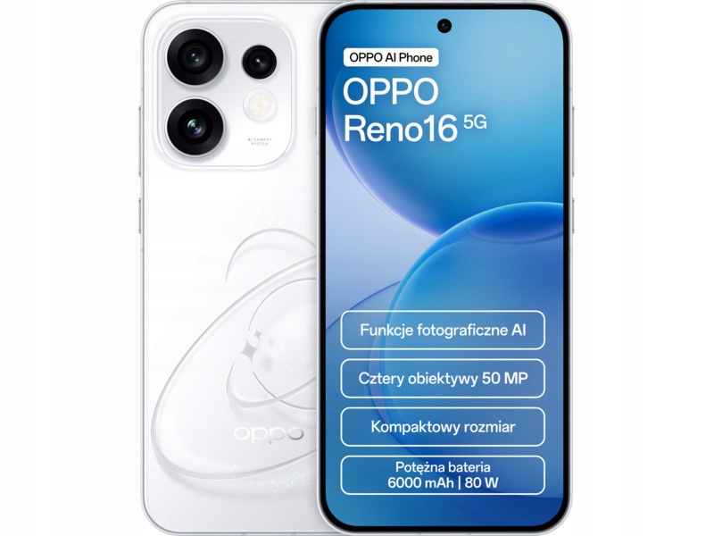 OPPO Reno16 5G 8/256GB Funkcje AI 6,32" 120Hz 50Mpix Biały