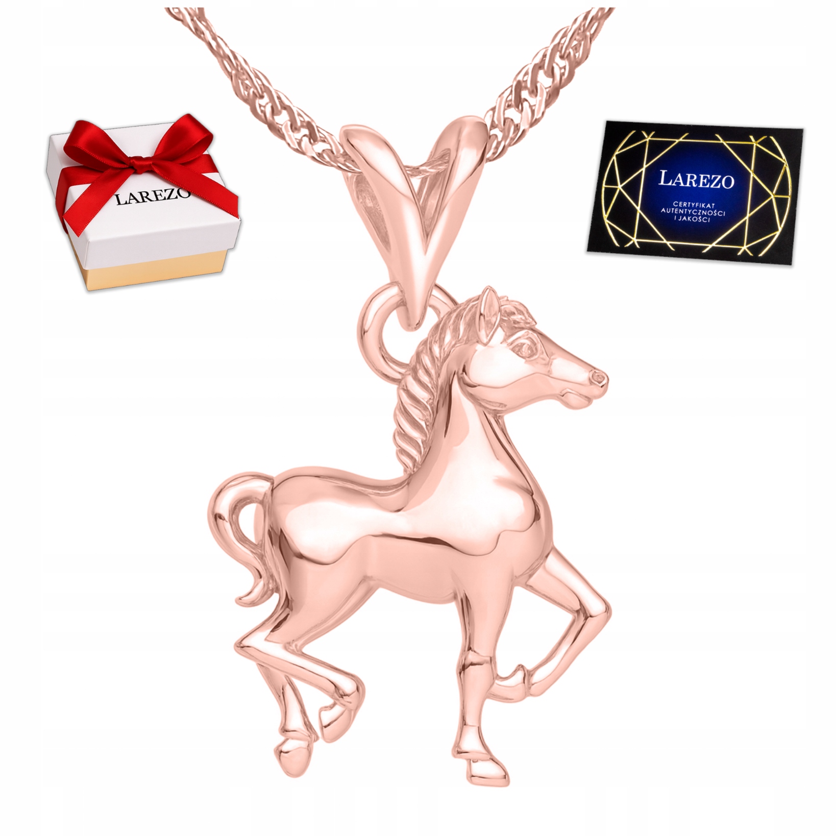 Řetízek zlatý náhrdelník 925 Srdce Kůň Zvíře