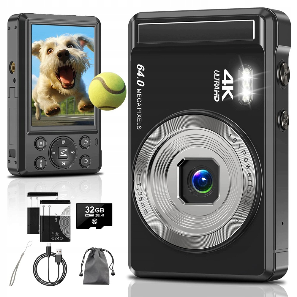 Digitální Fotoaparát 4K 64 Mp Fotoaparát 32 Gb 16 X 2.4 Palce Černý