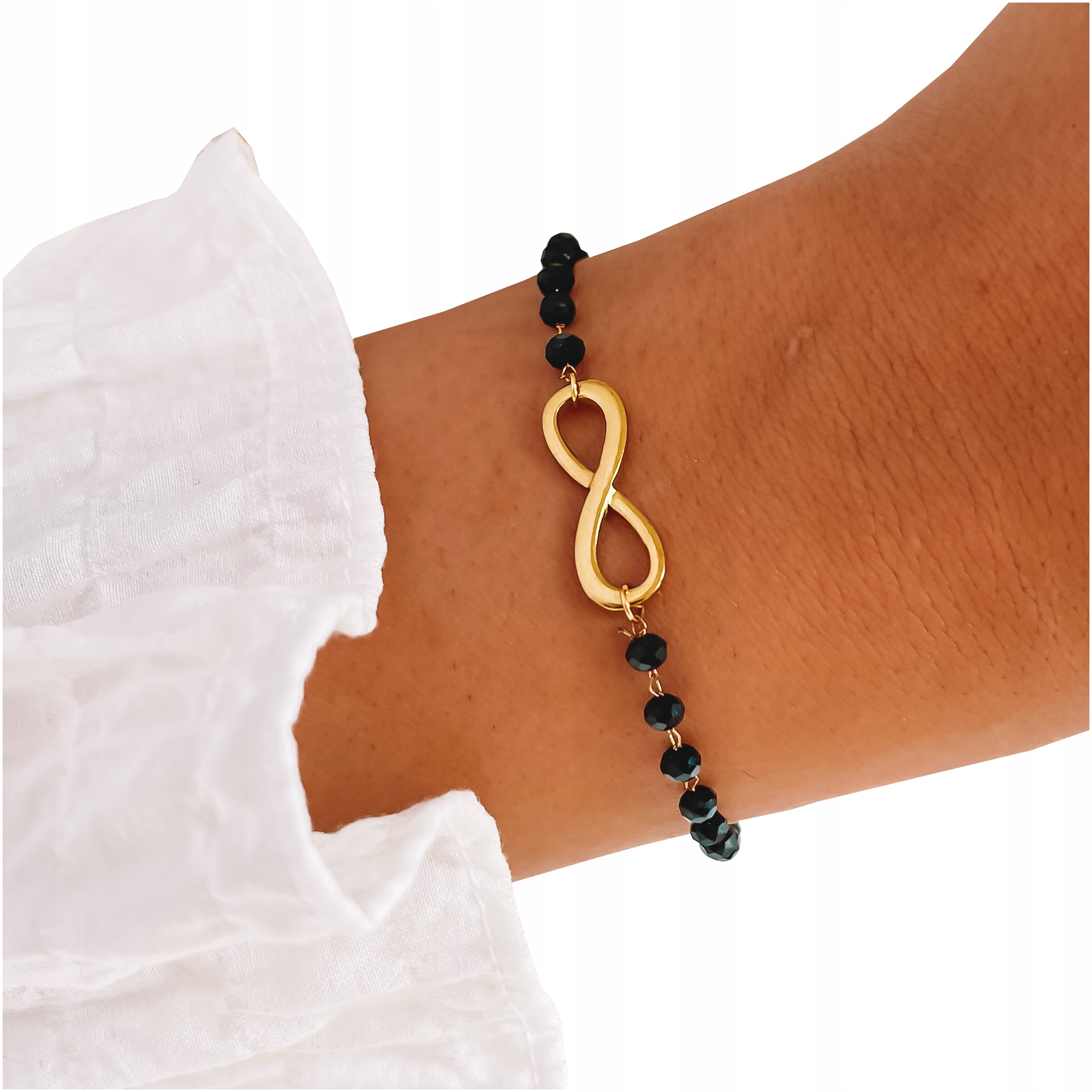 

Bransoletka stal nieskończoność czarne koraliki