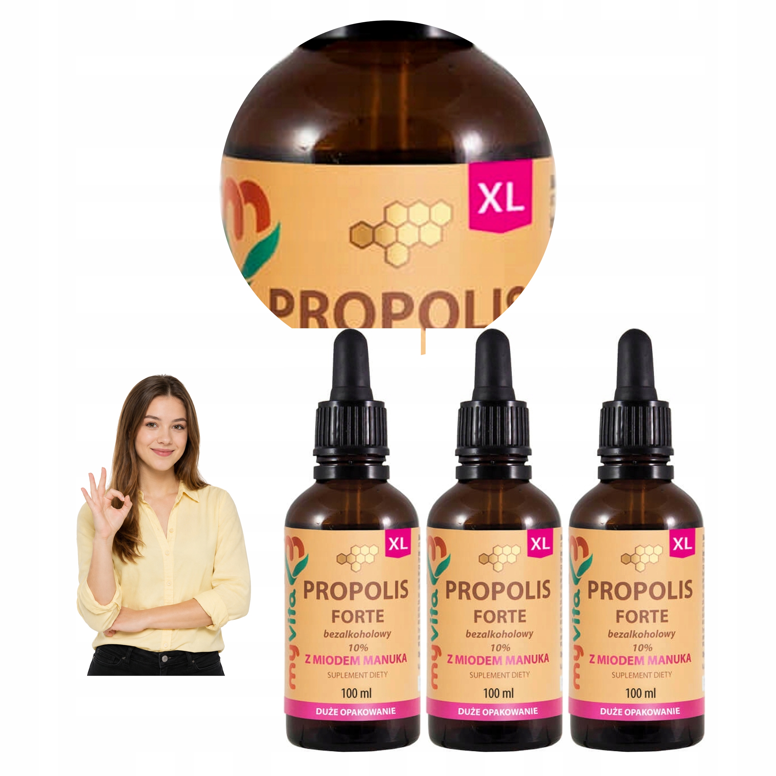 3x Myvita Propolis Z Miodem Manuka Forte Naturalny Ekstrakt Krople 50 ml