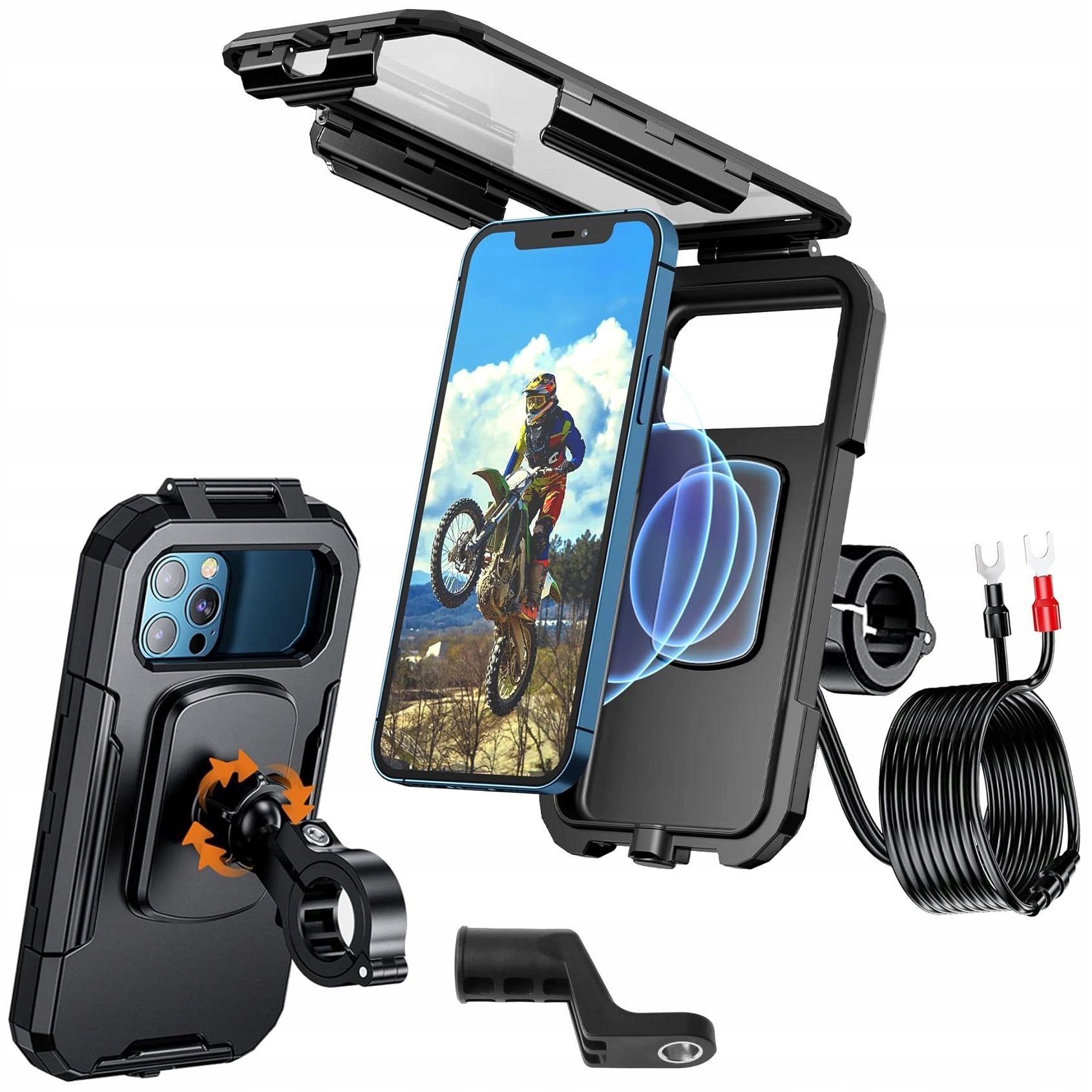 Voděodolný držák s indukčním nabíjením a Usb-c pro motor, kolo, skútr