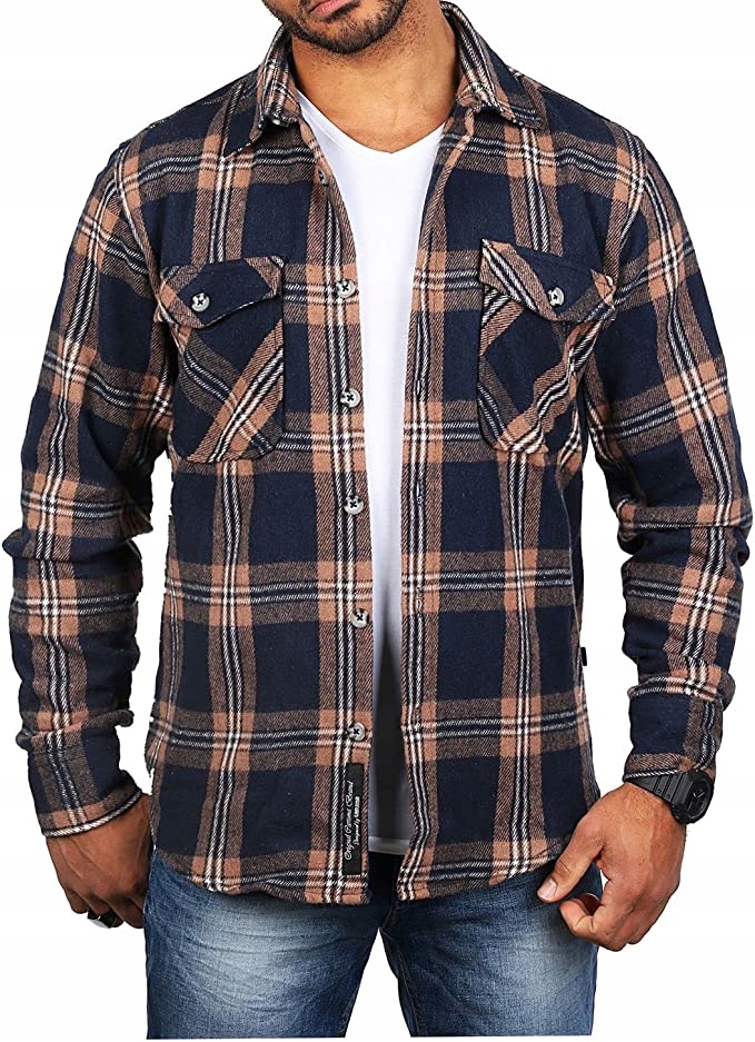 

Flanelowa Koszula W Kratę Gruba Kieszonki XL