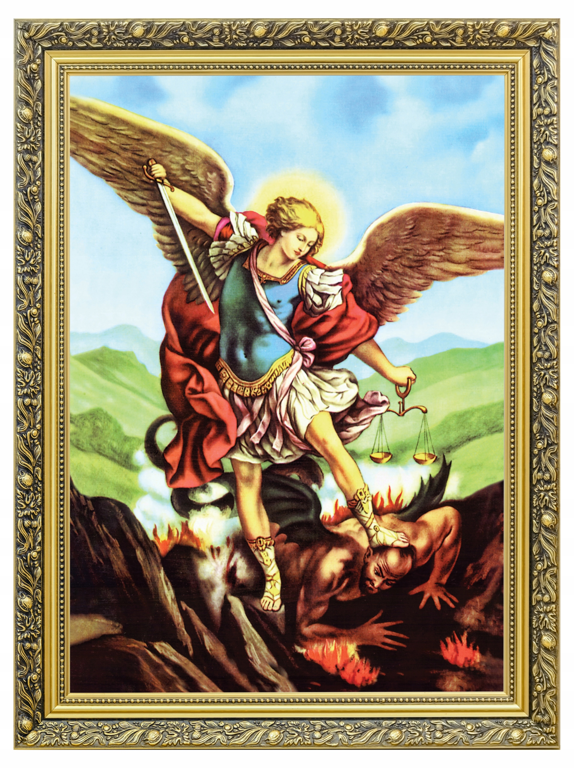 Archanděl Michael Obraz Na Plátně Zlatý Zdobený Rám 60x80