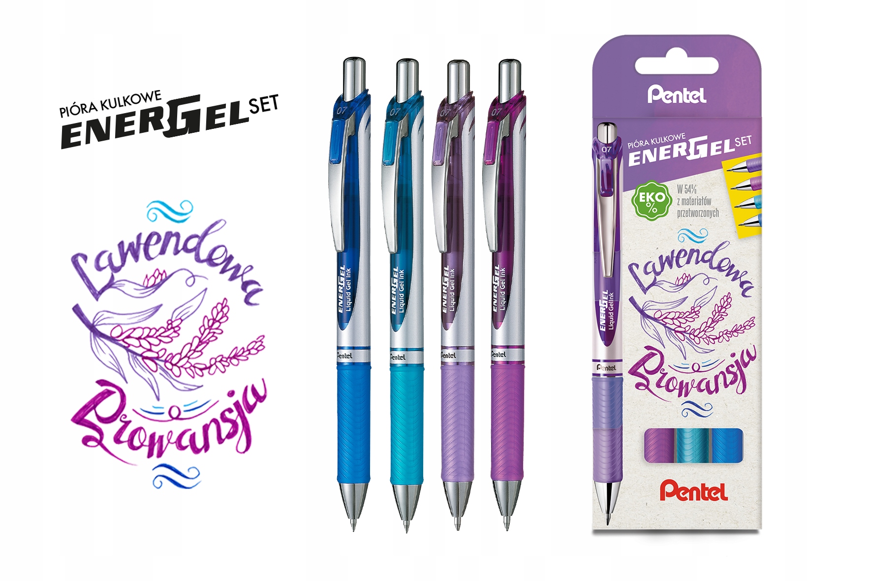 Zestaw 4 piór kulkowych PENTEL BL77 lawenda