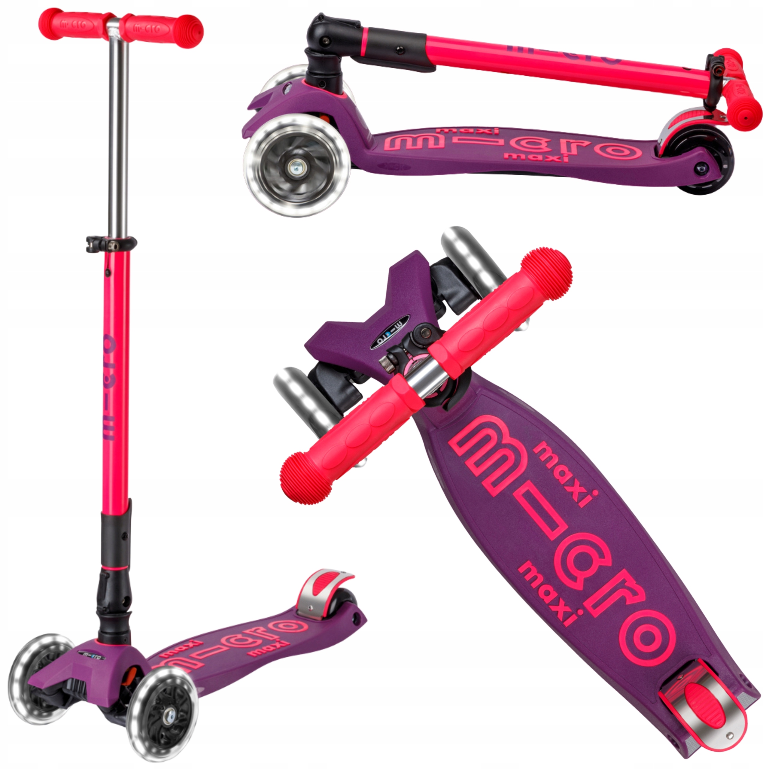 Hulajnoga Trójkołowa Składana Koła Led Micro Maxi Deluxe Foldable Różowa