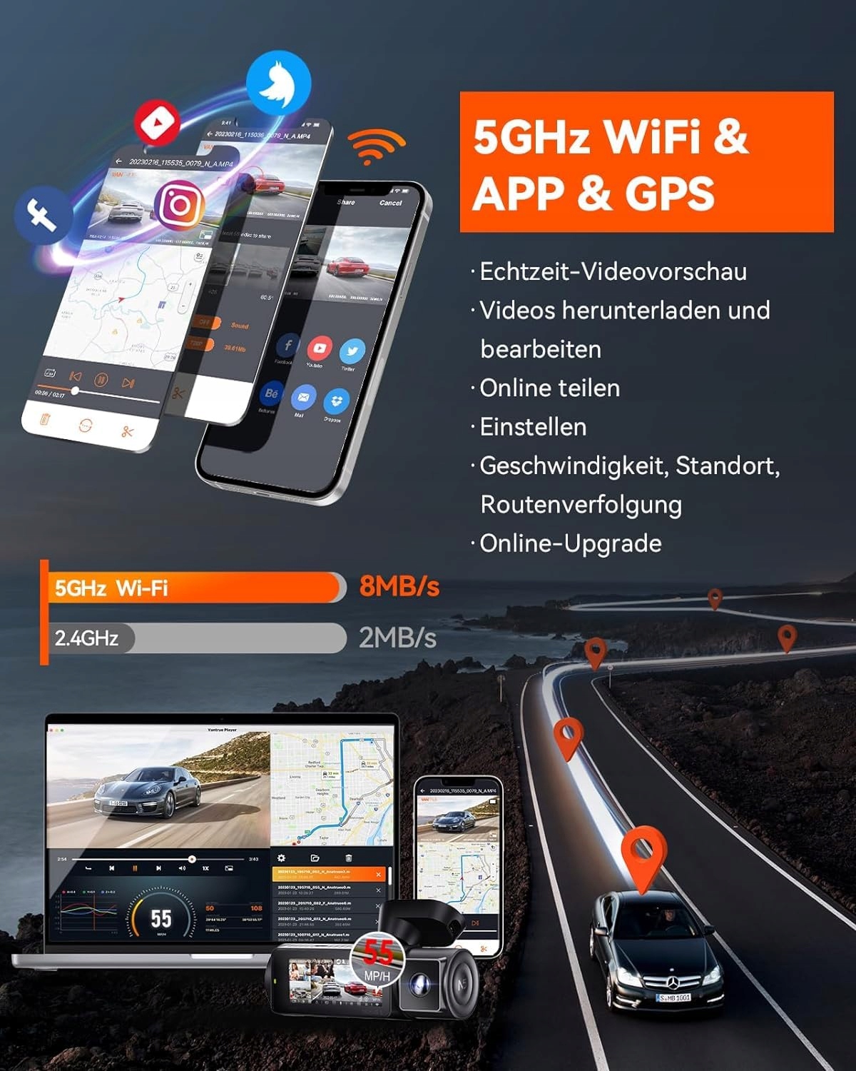 VANTRUE N5 Kamera Samochodowa 4 Kanały 2.7K WiFi GPS Tryb Nocny 1944P — miniatura 4