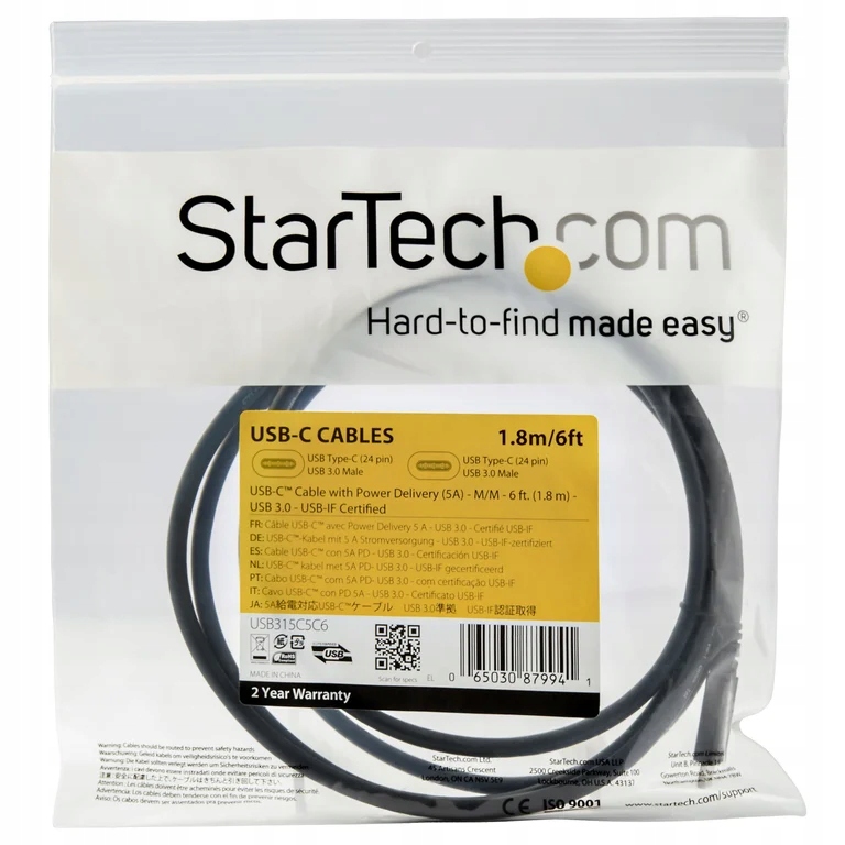 StarTech.com USB315C5C6 kabel Usb 1,8 m Usb C Męska Czarny