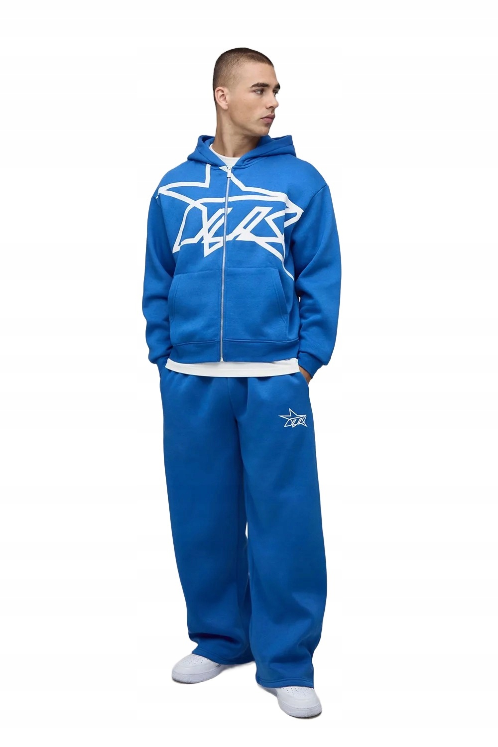 Boohooman Pánský Modrý Teplákovka Komplet S Kapucí A Potiskem L Z3A