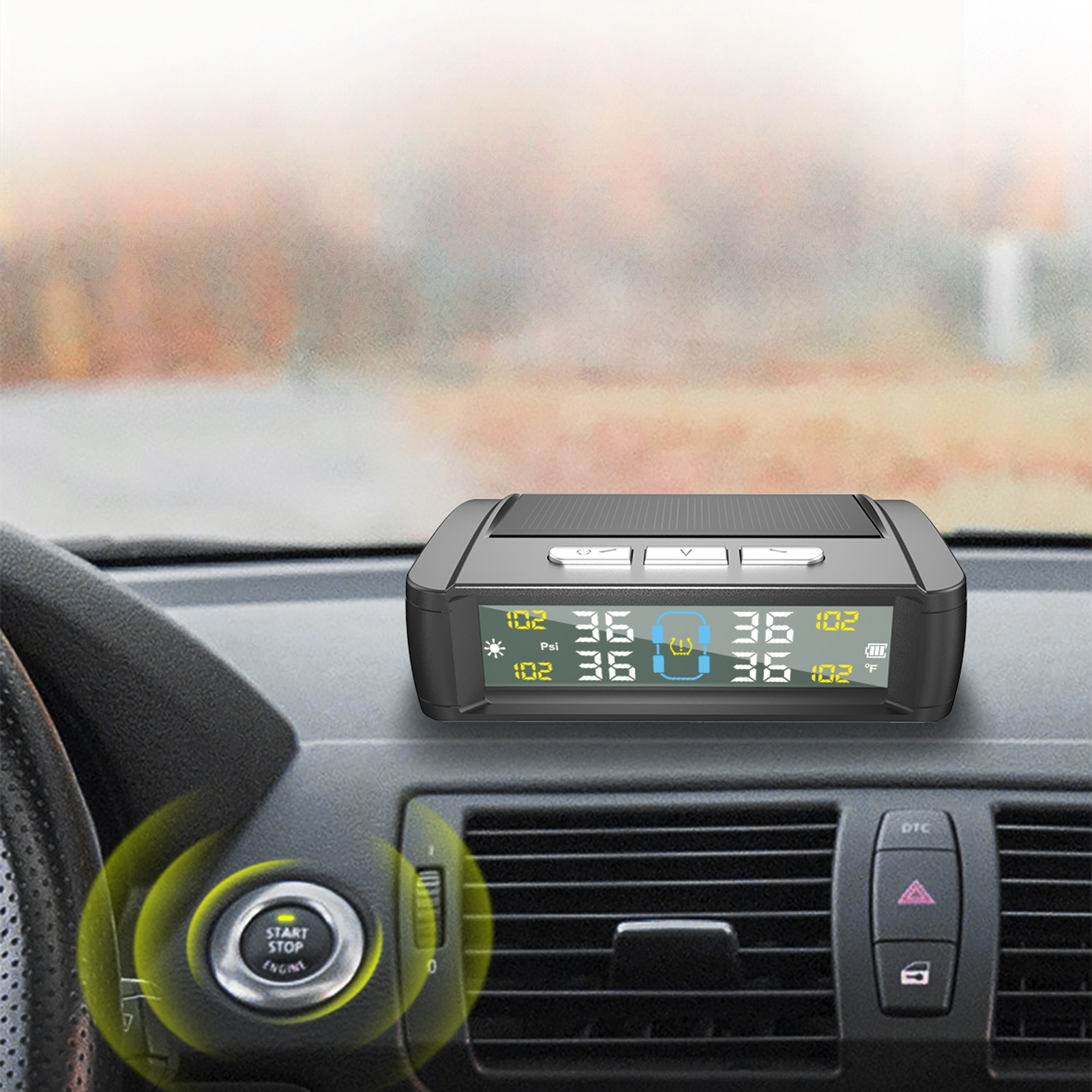 Belaidė TPMS sistema automobiliui su IPX7 jutikliais ir saulės įkrovimu