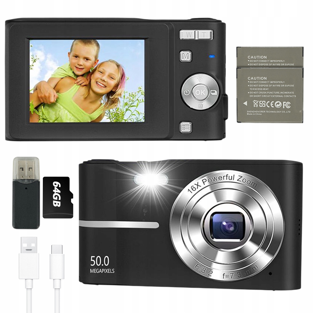 Digitální Fotoaparát Hd 1080P 50MP 16X Zoom 700MAH+2XAKU Karta 64 Gb