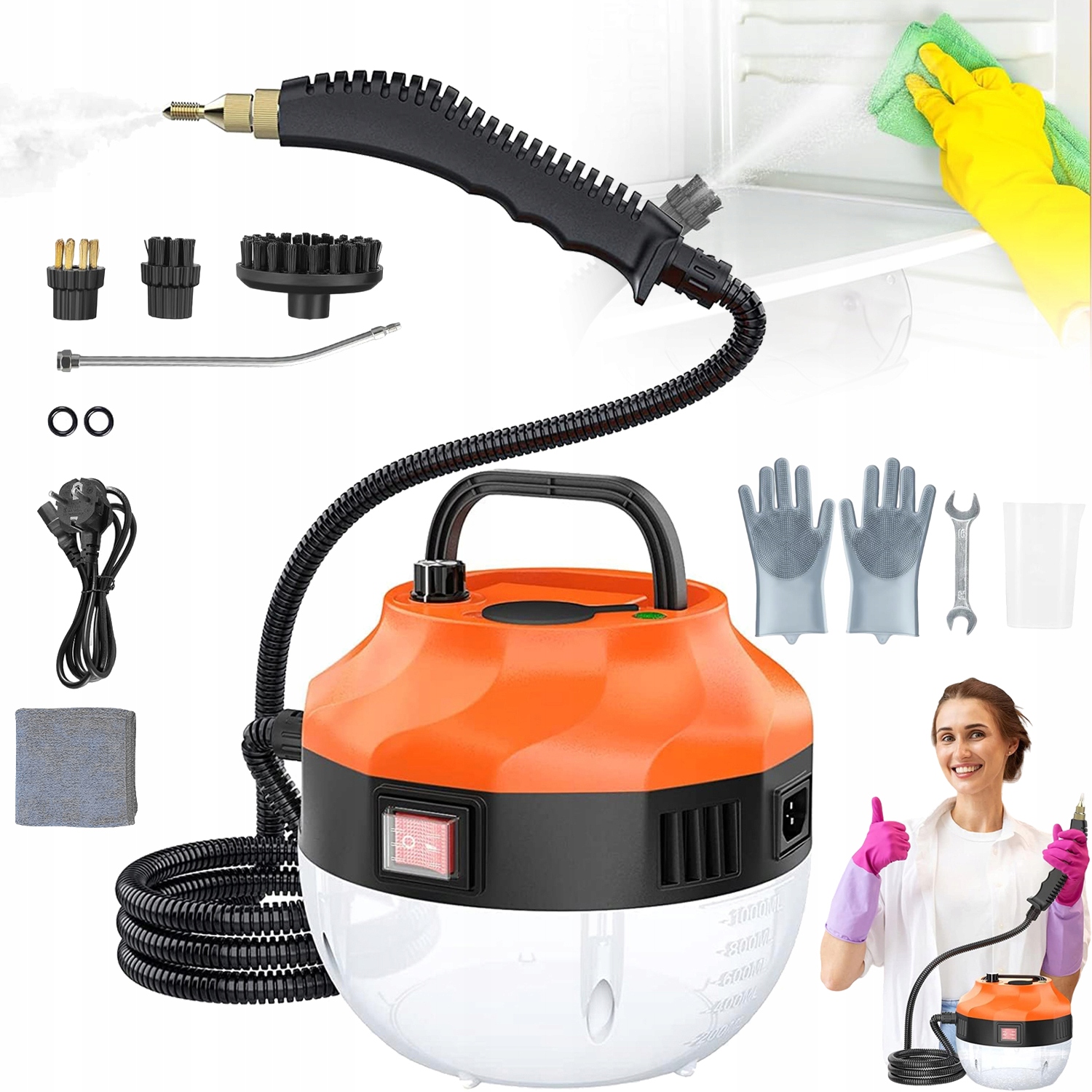 Myjka Parowa Czyścik Do Okien Steamer Parownica Zestaw Dezynfekcja 2500W 1L