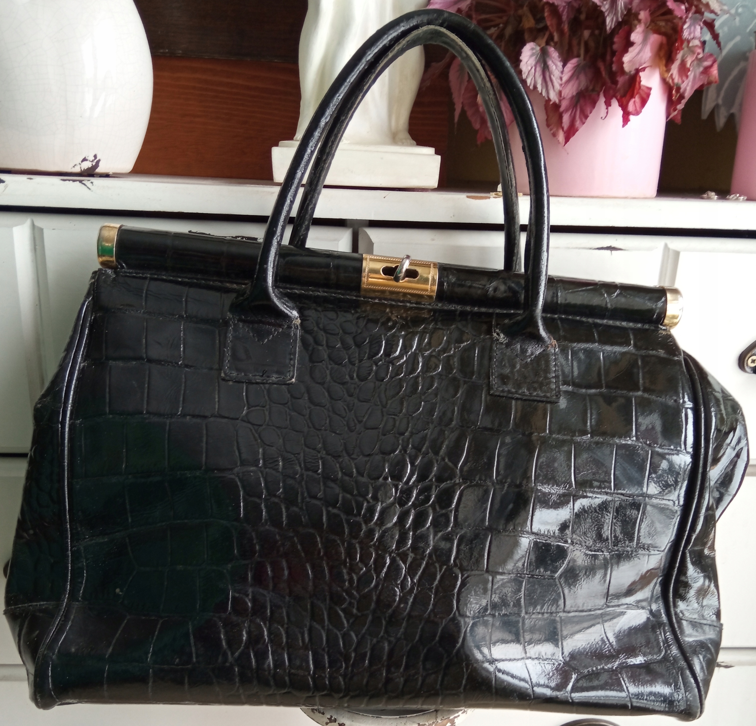 ARTE DE CUCIO ITALY skóra naturalna lakier krokody Kolor czarny