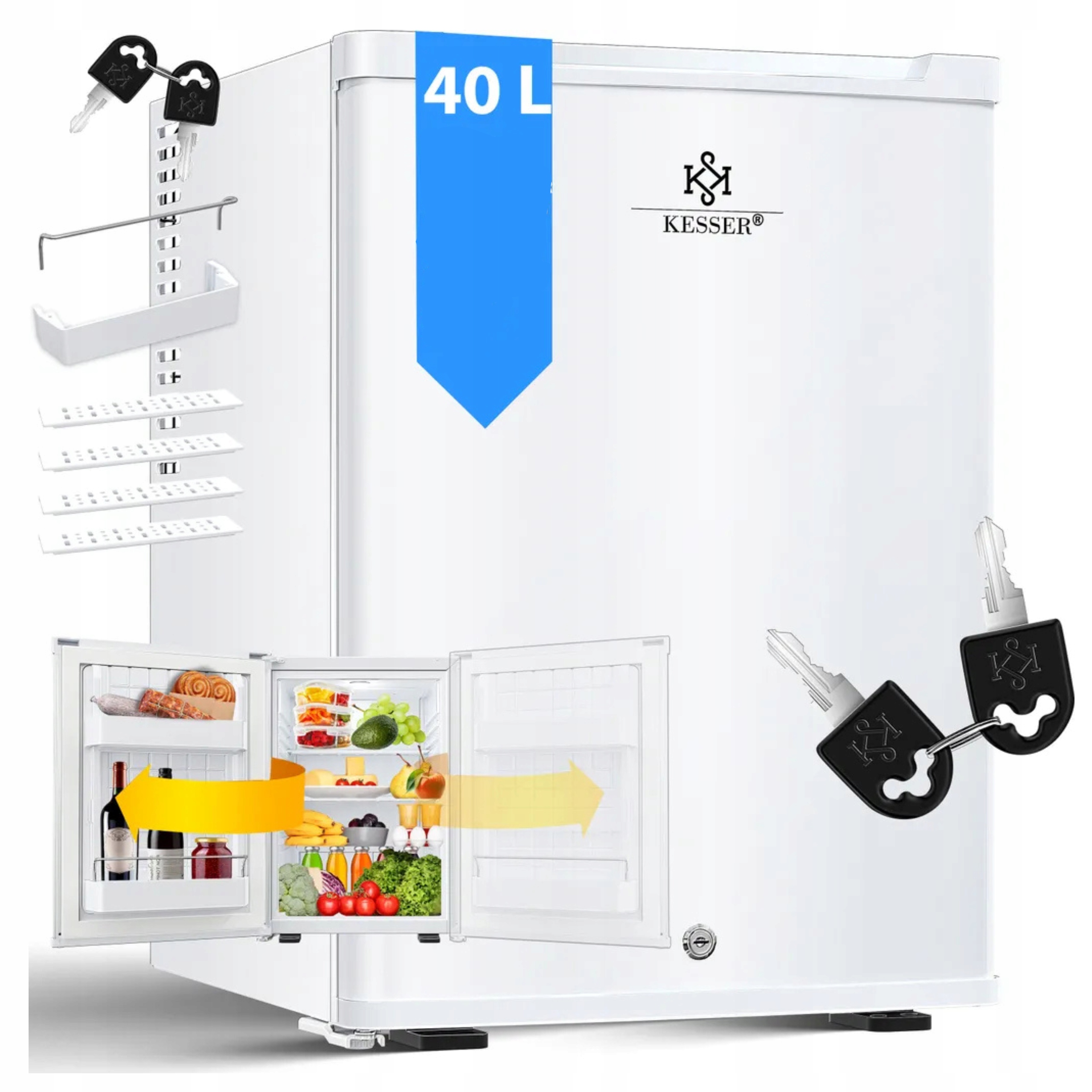 Lodówka jednodrzwiowa Kesser Lodówka Na Klucz Mini lodówka 40L – cicha Led