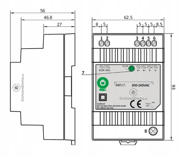 DIN30W24 zasilacz na szynę 30W 24V DC 1.25A Marka POS
