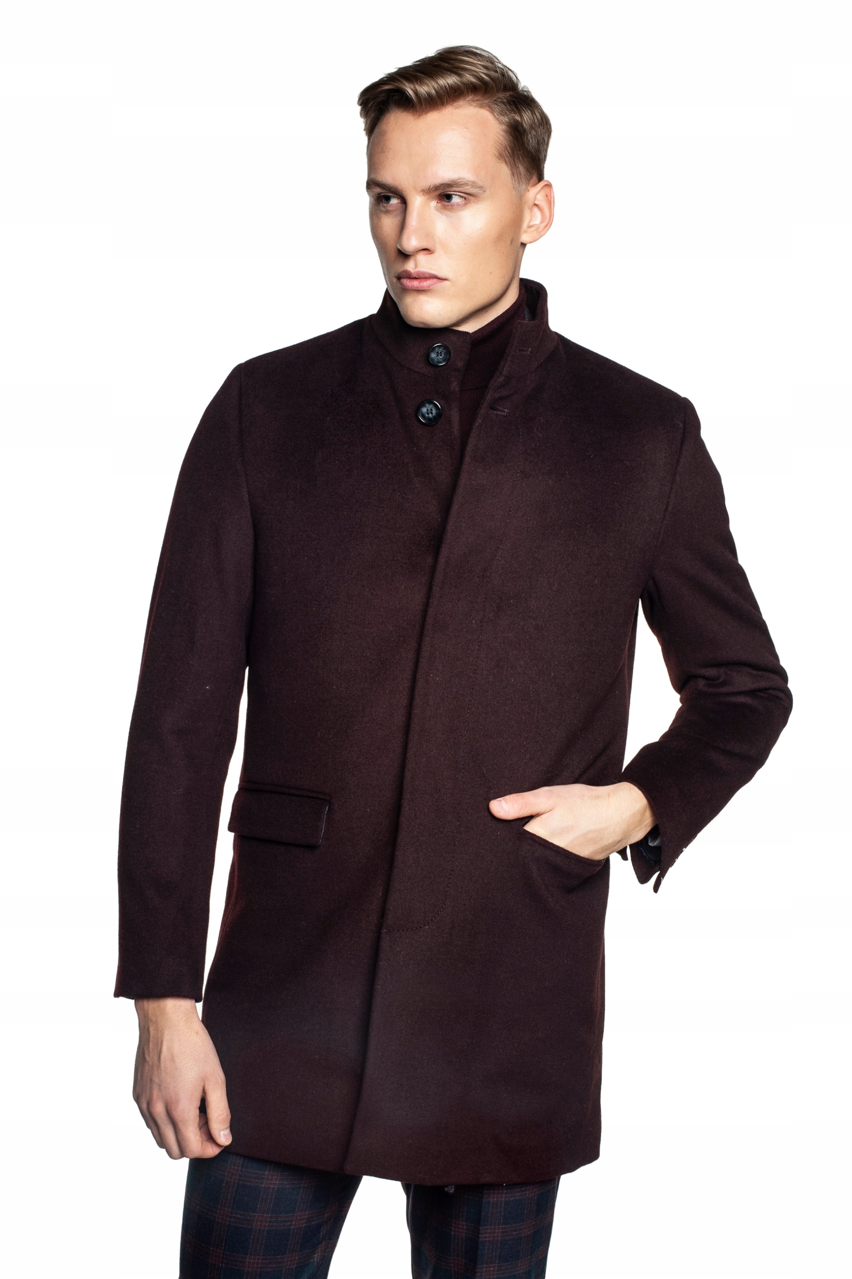 Elegancki wełniany płaszcz Recman bordo 52