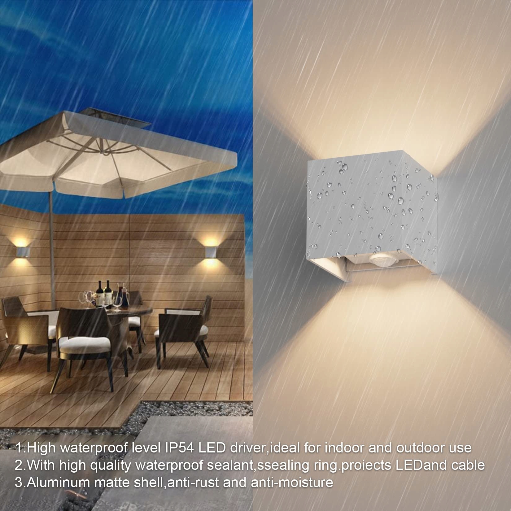 KLIGHTEN LED Wandleuchte Z Czujnikiem Ruchu Do Wnętrz I Na Zewnątrz 3000K — miniatura 5