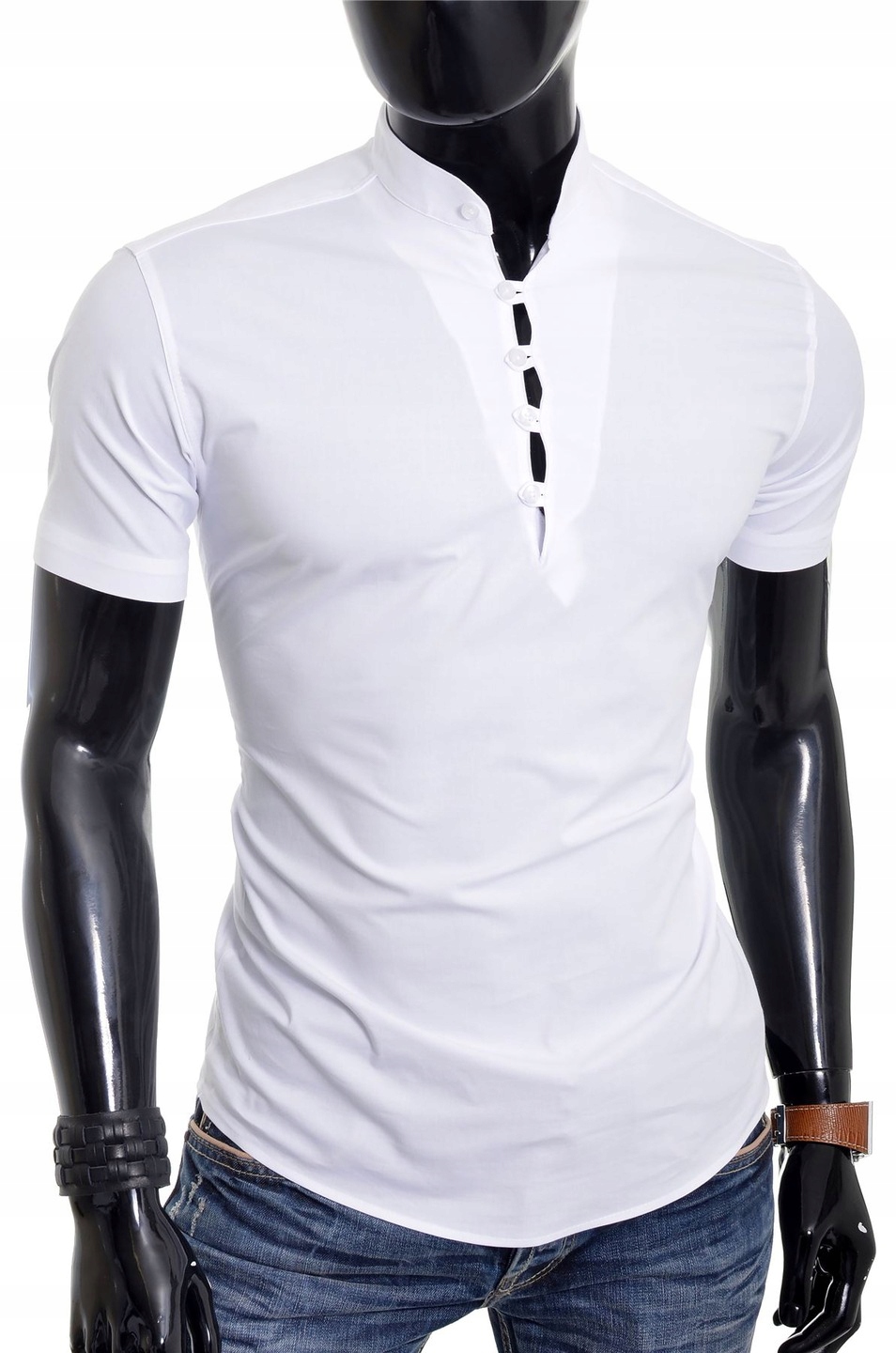 Koszula Męska Casual Stójka Comfort Slim Kolory Rękaw krótki rękaw