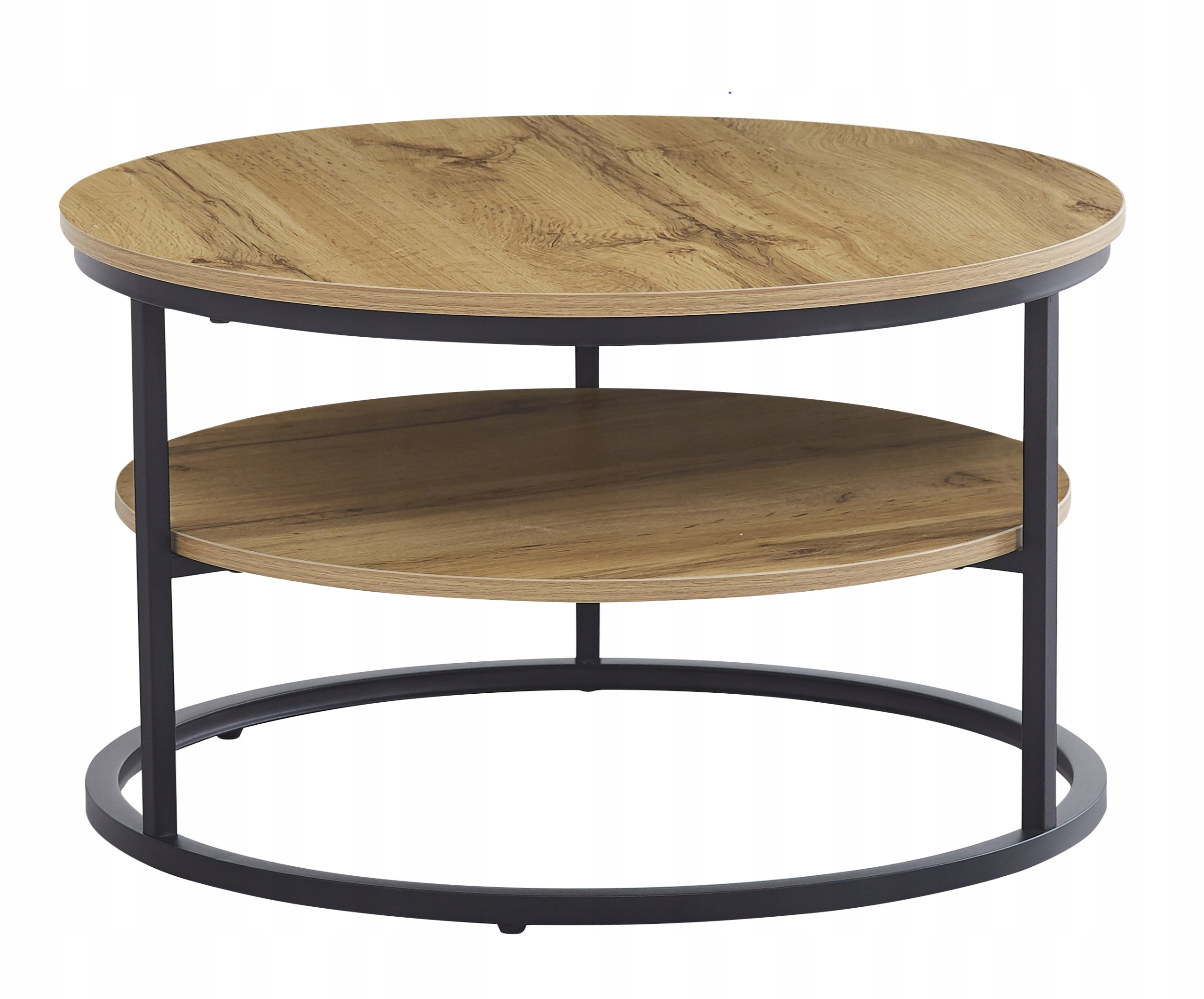 Moderní Konferenční Stolek Kulatý 60 cm S Poličkou Lofotový Dub