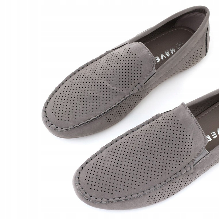 SZARE MOKASYNY MĘSKIE WIZYTOWE PÓŁBUTY AŻUROWE WSUWANE WKŁADKA EKOSKÓRA Stan opakowania oryginalne
