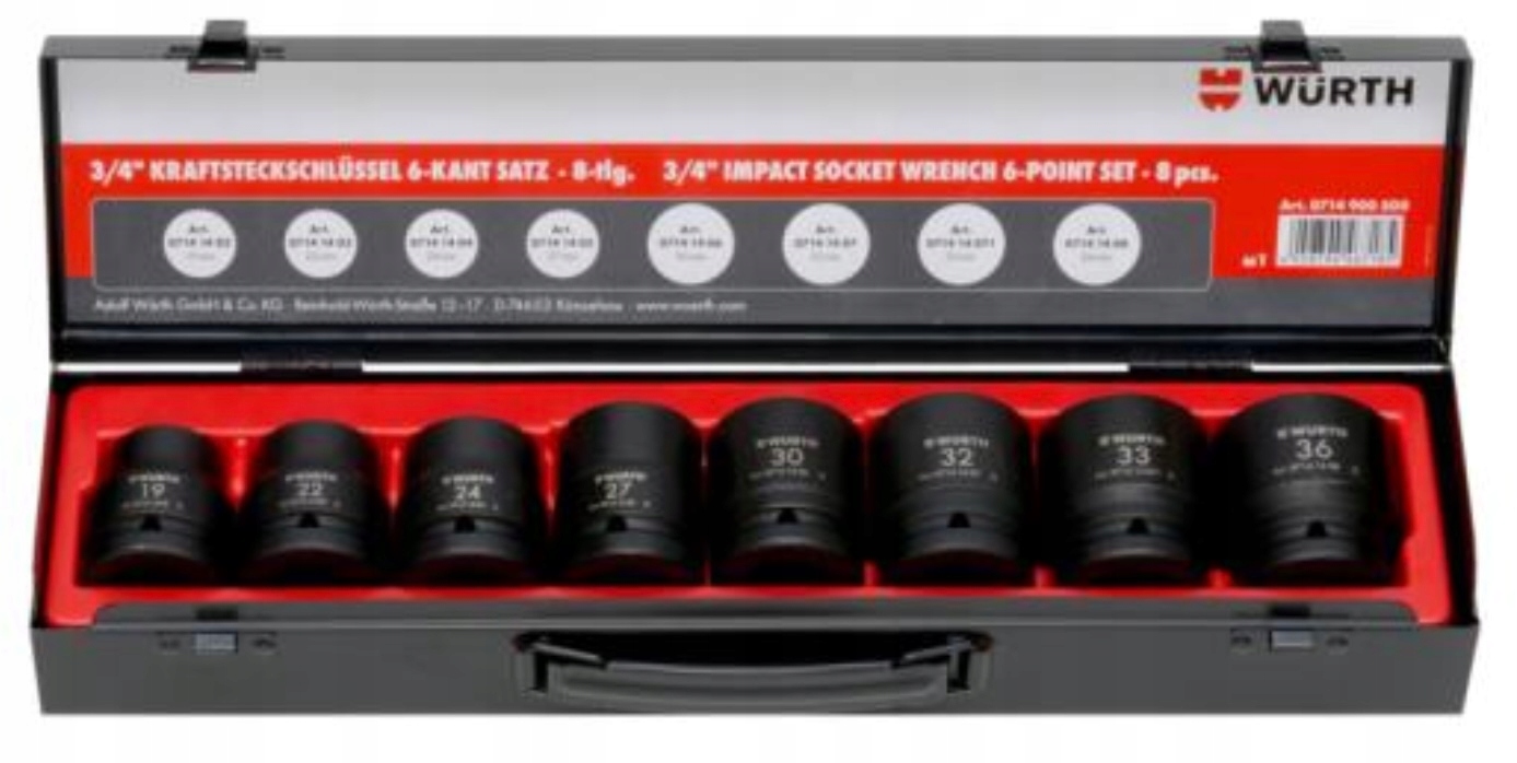 WURTH ZESTAW NASADEK KLUCZY UDAROWYCH 3/4 cala HEX