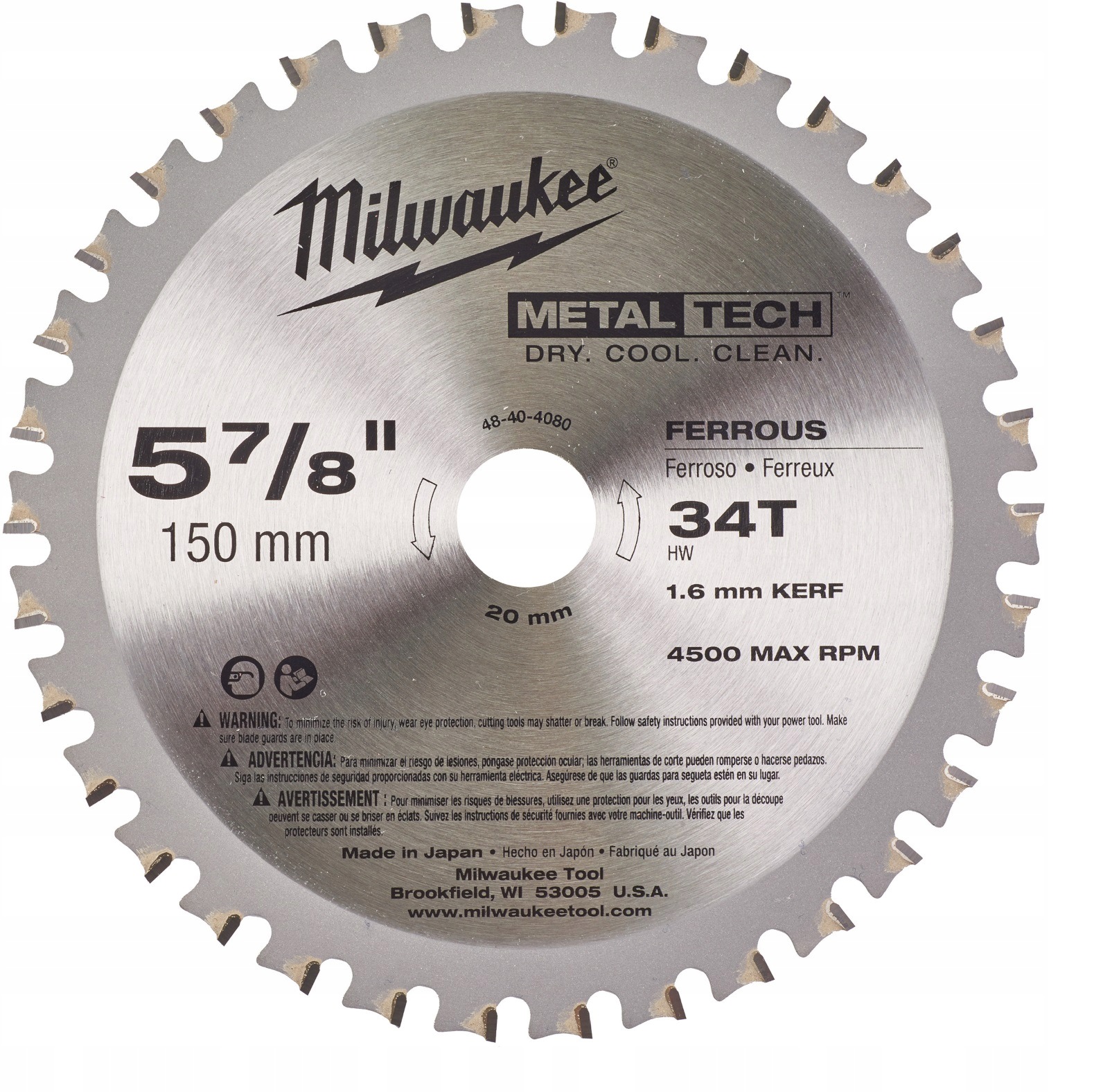 Milwaukee 48404080 Piła Tarczowa cięcia Tarcza do metalu 150x20 mm 34Z