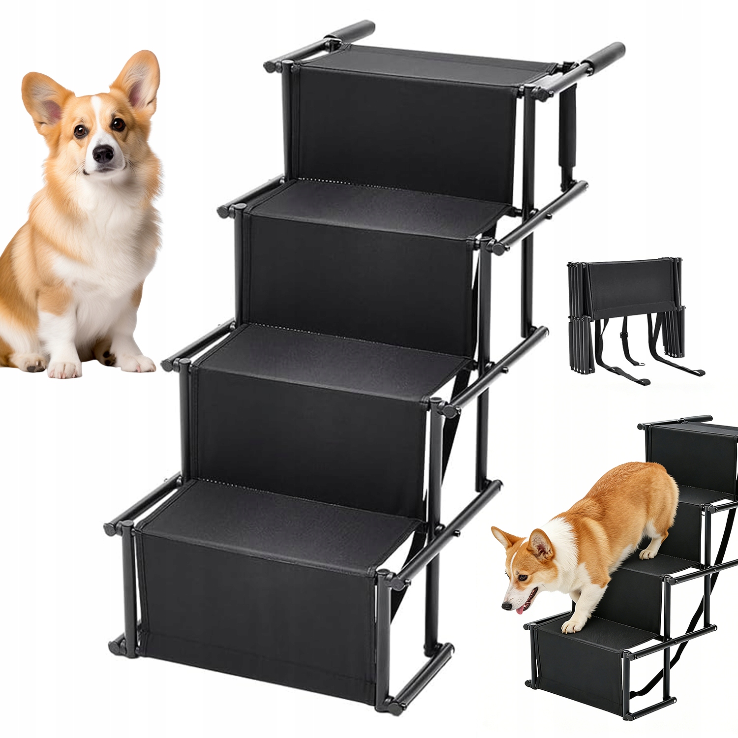Levně Skládací 4-STUPŇOVÉ Schůdky Do 80 Kg Plošina Do Auta Pro Psa