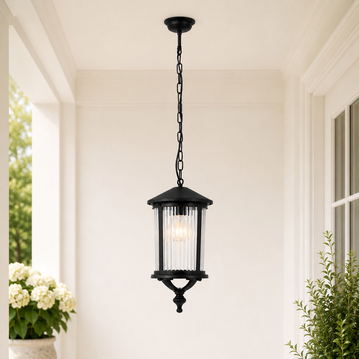Ogrodowa Lampa Wisząca Ryflowany Klosz Czarna Regulowana Zewnętrzna Miami
